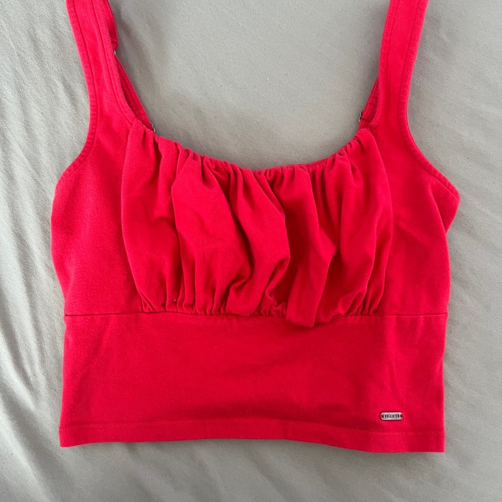 Hollister Red Ruched Crop Tank Top